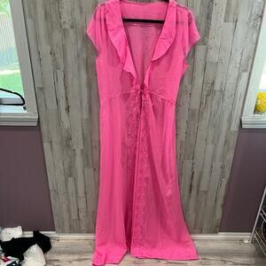 New! Mentionables Hot Pink Sheer Floor Length Maxi Robe Intimates Sexy Large